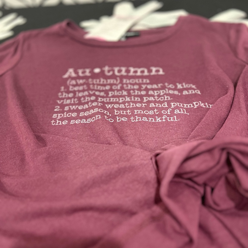 NWT State of Mind Plum LS Autumn 🍂 Harvest Tee, Size Small